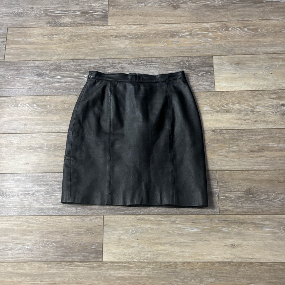 Newport News Europa Skirt Womens Sz L Black Leather Vtg Goth Biker Grunge Rock